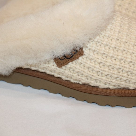 NIB UGG WOMEN'S SWEATER KNIT CLOG SLIP ON SHEARLING LINED SLIPPERS NATURAL - Picture 3 of 10